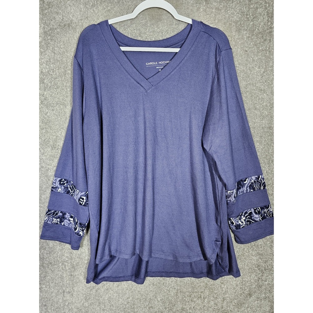 Carole Hochman Lounge Top Womens Size XL Purple V-Neck Long Sleeve High-Low